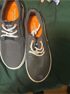 Sperry Kids Charcoal Mesh Sneakers with Orange Insole